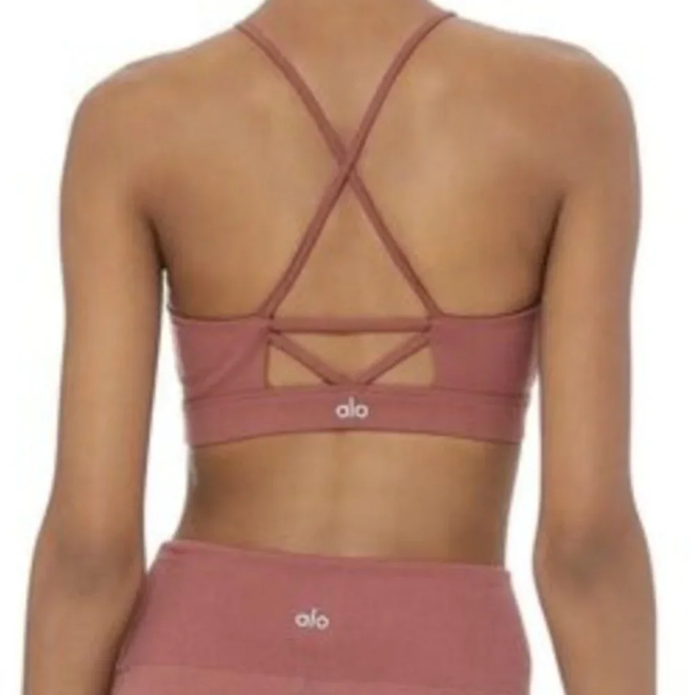 ALO Yoga Starlet Lace Up Front Bra Halter High Neck Earth Strappy Size Small
